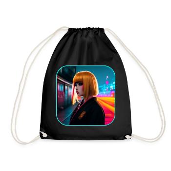 Modern Cyberpunk Geisha Girl - Drawstring Bag - black - Front
