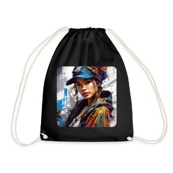 Süßes Streetwear Hip Hop Rap Girl - Turnbeutel - Schwarz - Vorne