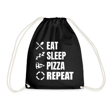 Essen Schlafen Pizza Wiederholen - Turnbeutel - Schwarz - Vorne