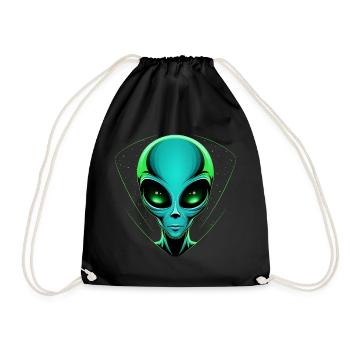 Grüner Alien Kopf – Außerirdische UFO Weltall - Turnbeutel - Schwarz - Vorne