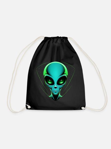 Grüner Alien Kopf – Außerirdische UFO Weltall - Turnbeutel - Schwarz