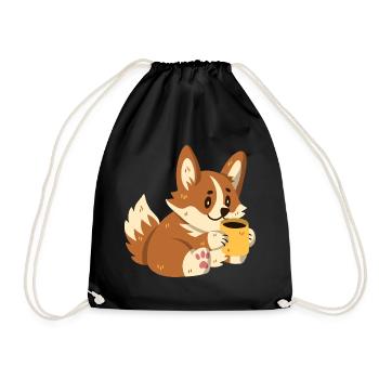 Corgi buvant du café - Sac de sport léger - noir - Devant