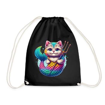 THE COLORFUL ADVENTURE OF A MERMAID KITTEN, CAT - Drawstring Bag - black - Front