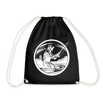 Fishing Drawing - Drawstring Bag - black - Front