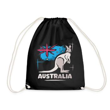 Australia Kangaroo Comic Flag Nature Animals Logo - Drawstring Bag - black - Front