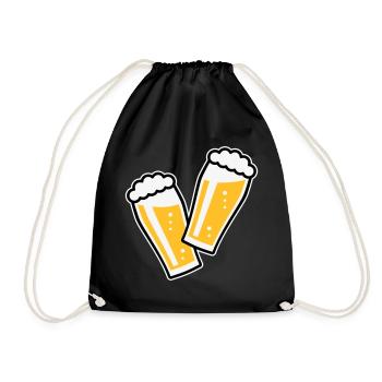 2 Biergläser Stoßen An (Bier / Willibecher / 3C) - Turnbeutel - Schwarz - Vorne