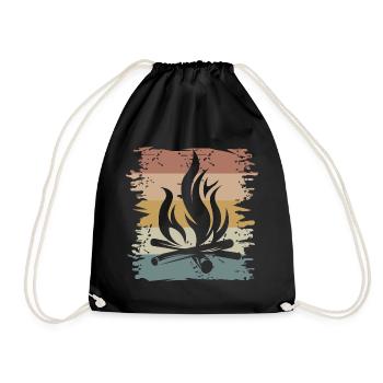 retro campfire survival outdoor bushcraft icon - Drawstring Bag - black - Front