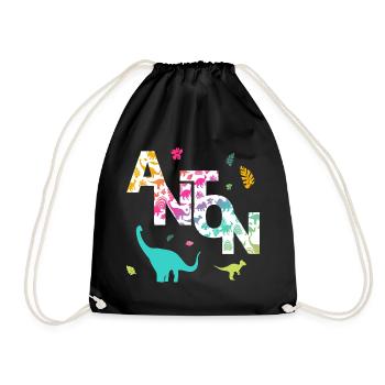 ANTON - Beau prénom de garçon avec dinosaure - Sac de sport léger - noir - Devant