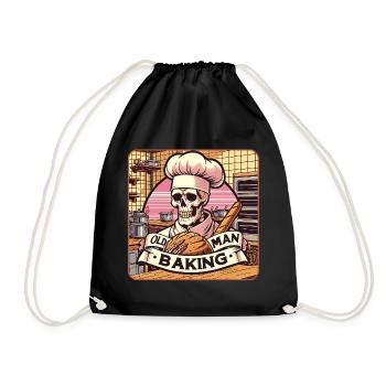 Old Man Baking Skull with Baker's Hat with Bread - Drawstring Bag - black - Front