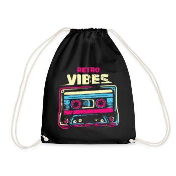 retro vibes cassette vintage tape Farbenmix used - Drawstring Bag - black - Front