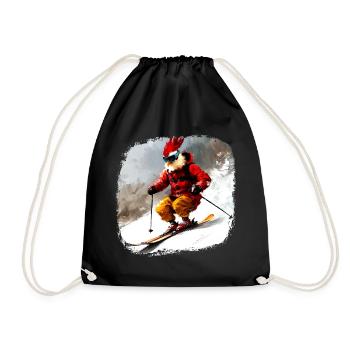 Chickens Ski / Skier Chicken - Drawstring Bag - black - Front