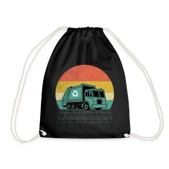 Retro Sonnenuntergang Müllwagen Müllsammler - Turnbeutel - Schwarz - Vorne