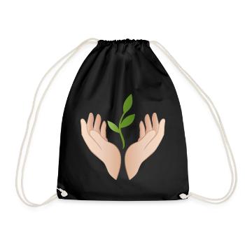 Mains avec la plante – Durabilité Nature Motif - Sac de sport léger - noir - Devant