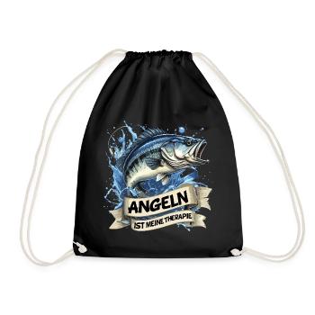 Angeln ist meine Therapie Therapy Geschenk Fischer - Turnbeutel - Schwarz - Vorne