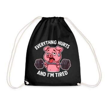 Exhausted Pig Lifting Weights Design - Drawstring Bag - black - Front
