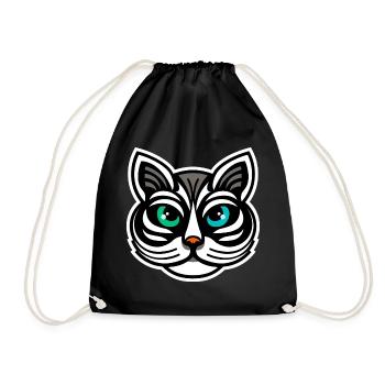 Whimsical Odd-Eyed Cat Cartoon Design - Drawstring Bag - black - Front
