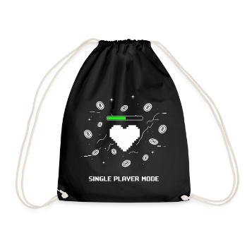 Single Player Mode Gamer Heart - Drawstring Bag - black - Front