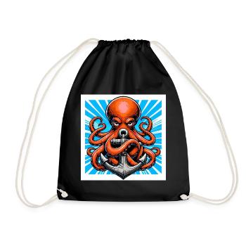 Octopus embraces an Anchor - Drawstring Bag - black - Front