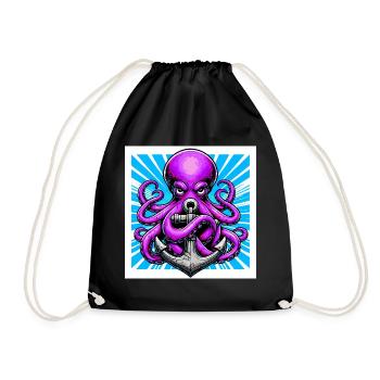 Octopus embraces an Anchor - Drawstring Bag - black - Front