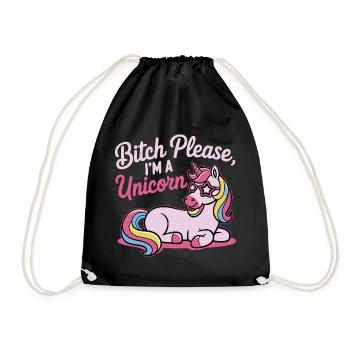 Unicorn Saying Motif B*tch please - Drawstring Bag - black - Front