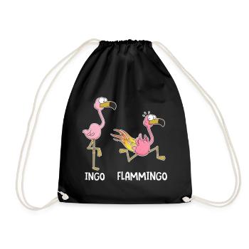Ingo & Flammingo – Lustige Flamingos - Turnbeutel - Schwarz - Vorne