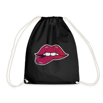 Lips Kiss Mouth Gift Piercing Love Valentine - Drawstring Bag - black - Front