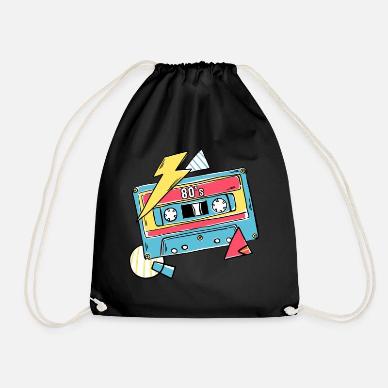 Cassette Music 80s Gift Pop Style Gift Idea - Drawstring Bag - black