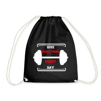 motivation fitness dumbbell training muscle building - Drawstring Bag - black - Front