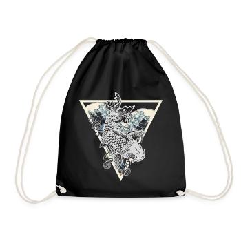 Koi Fish Triangle Japan Water Wave Gift - Drawstring Bag - black - Front