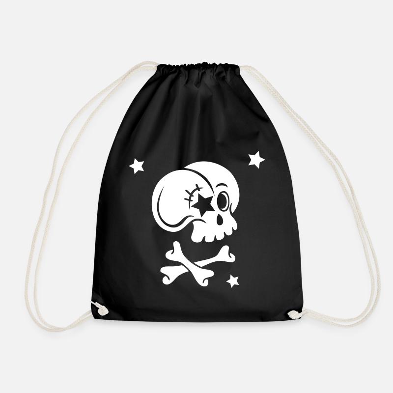 Skull with bones and stars - Drawstring Bag - black