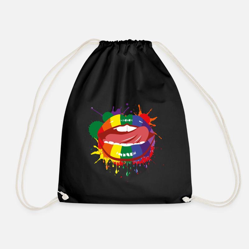 Mund Regenbogen Bunt Homo LGBTQ Zunge Geschenk - Turnbeutel - Schwarz