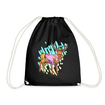 Bier Hirsch Bayern Lederhose Geschenk - Turnbeutel - Schwarz - Vorne