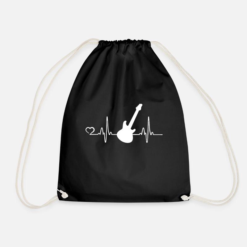 Electric guitar - heart beat - Drawstring Bag - black
