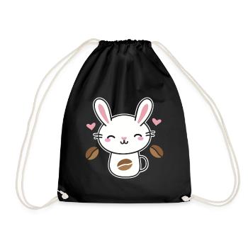 Coffee Caffeine Bunny Rabbit Coffee Bean Gift - Drawstring Bag - black - Front