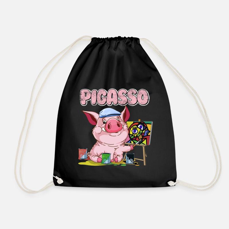 Pigasso- Schwein als Picasso - Turnbeutel - Schwarz