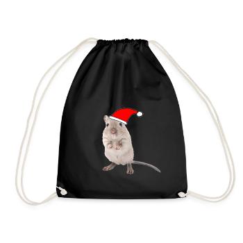 Souris de course avec bonnet de Noël - Sac de sport léger - noir - Devant
