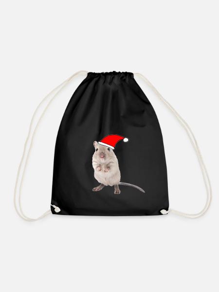 Rennmaus mit Weihnachtsmütze - Turnbeutel - Schwarz