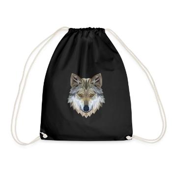 Wolf Face Polygon 3D - Turnbeutel - Schwarz - Vorne