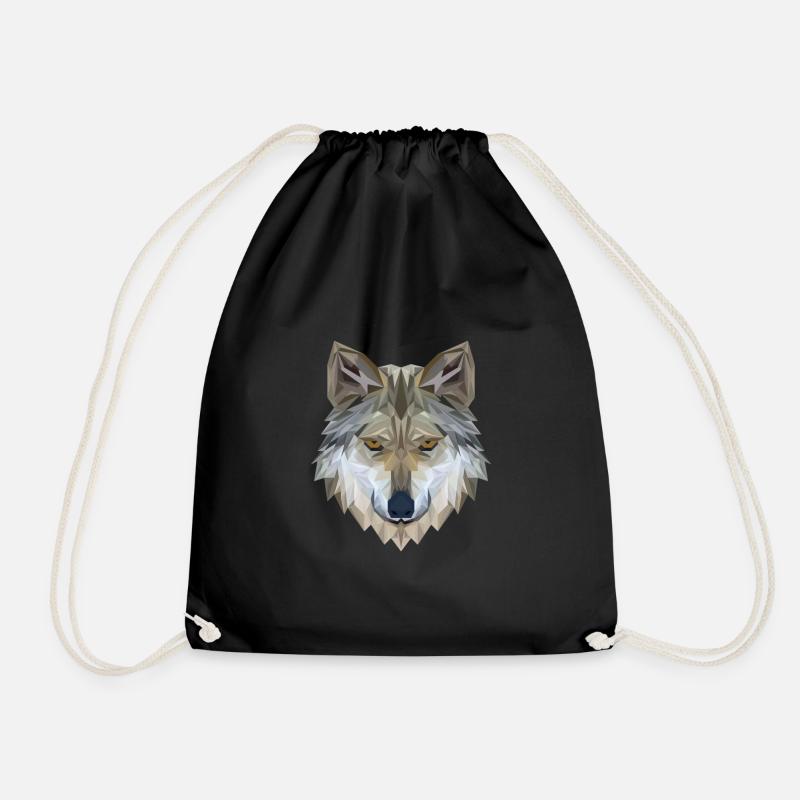 Wolf Face Polygon 3D - Drawstring Bag - black
