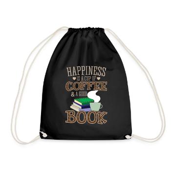Cool Books Coffee Shirt - Happiness - Drawstring Bag - black - Front