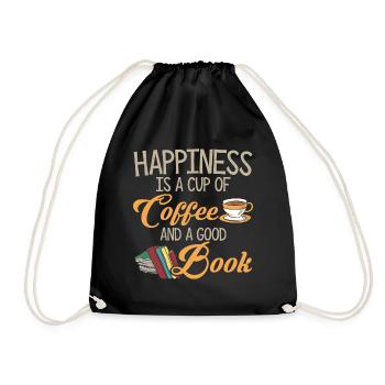 Cool Books Coffee Shirt - Happiness - Drawstring Bag - black - Front