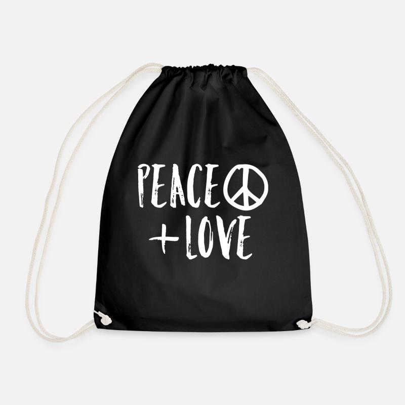 Peace love - Drawstring Bag - black