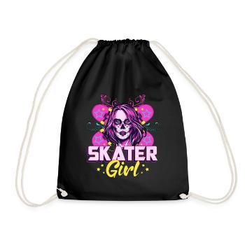 Skater Girl Longboard Skateboard Geschenkidee - Turnbeutel - Schwarz - Vorne