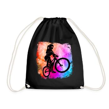 Mountainbikerin Mädchen coole Farben MTB Fahrrad - Turnbeutel - Schwarz - Vorne