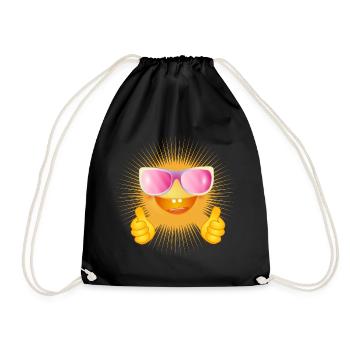radiant sun with glasses and thumbs up - Drawstring Bag - black - Front