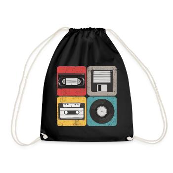 Floppy Video Case Vinyl Radio Play Box Retro - Drawstring Bag - black - Front