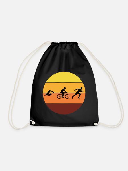 Schwimmen Bike Run Triathlon Triathlet Vintage Retro - Turnbeutel - Schwarz