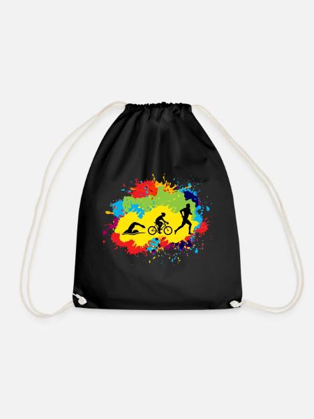 Swim Bike Run Triathlon Triathlete Watercolour - Drawstring Bag - black