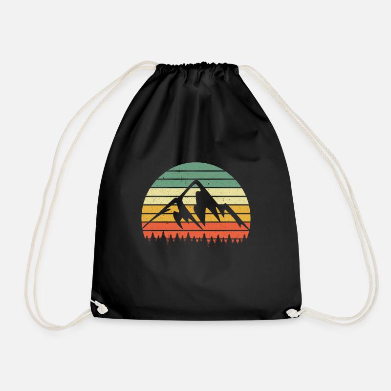 Mountains Vintage Retro Hiking - Drawstring Bag - black