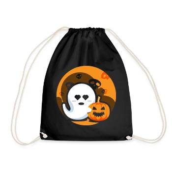 Ghost Pumpkin Friendship Halloween Spooky - Drawstring Bag - black - Front
